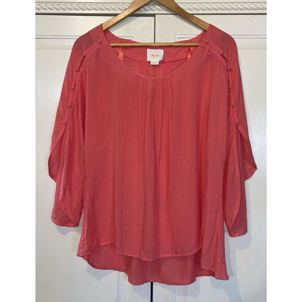 Maeve Top Women 🪸 Coral Button Accents Lightweight Packable Flowy Blouse
